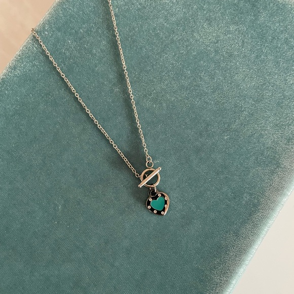 TIFFANY&Co STYLE Silver metal Heart Pendant Necklace blue - Picture 2 of 2
